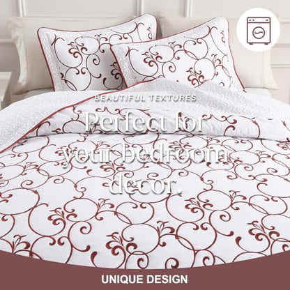 100% Cotton Oversize Queen Bedspread 120x102, Burgundy & White - color: White/Burgundy, size: Oversized Queen(120"x102")