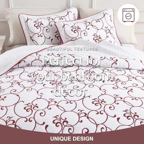 100% Cotton Oversized King Bedspreads 128x120, Burgundy White - color: White/Burgundy, size: Extra Wide Super King(128"x120")