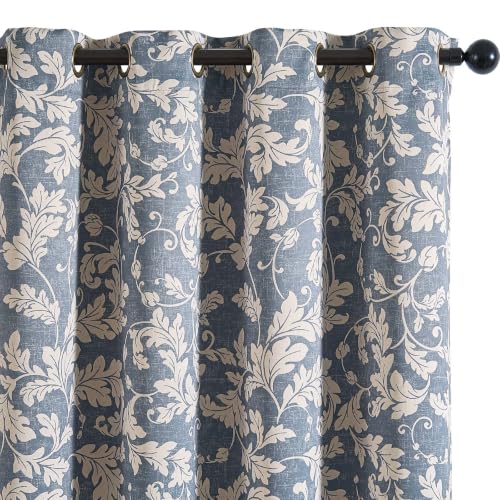 jinchan Blue Floral Curtains 84 Inch Room Darkening Grommet 2 Panels - color: Blue, size: 50"W x 84"L (Pack of 2)