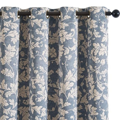 jinchan Blue Floral Curtains 84 Inch Room Darkening Grommet 2 Panels - color: Blue, size: 50"W x 84"L (Pack of 2)