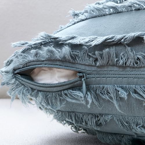 MIULEE Boho Linen Striped Throw Pillow Covers 18x18, Blue Grey - color: Blue Grey, size: 18" x 18" (Pack of 2)