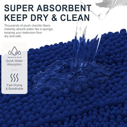 Smiry Thick Chenille Large Bathroom Runner Rugs 44x32, Soft Bath Mat, Navy - color: Navy, size: 44" X 32"