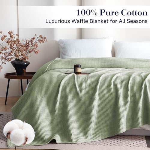 Simple&Opulence 100% Cotton Waffle Weave Blanket Twin Size 66"x90", 260GSM Pre-Washed Soft Cooling Lightweight Breathable All-Season Layer Blanket, Home Decor Gift for Adults Couch Bed, Sage Green - color: Sage Green, size: Twin(66"x90")