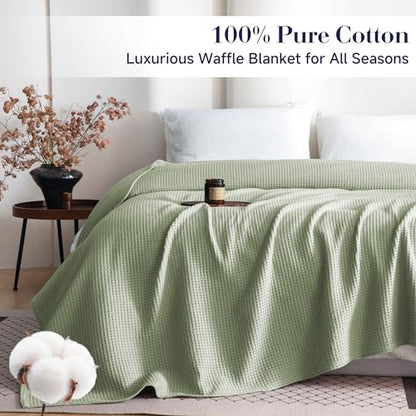 Simple&Opulence 100% Cotton Waffle Weave Blanket, Twin 66"x90", Sage Green - color: Sage Green, size: Twin(66"x90")