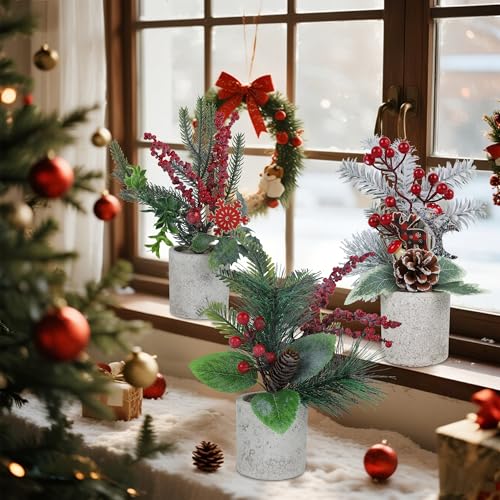 winemana 3 Pack Mini Christmas Trees Holiday Table Decorations for Office - size: Style 7