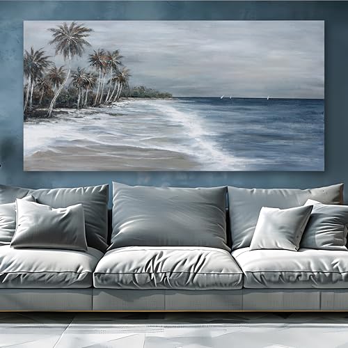 Coastal Wall Art Blue Gray Beach Wall Decor Landscape Abstract Canvas Painting Modern Ocean Artwork Framed for Living Room Bedroom Bathroom Office Decor 20"x40"Can Be Hung Directly - color: Blue Gray, size: 40"L x 20"W