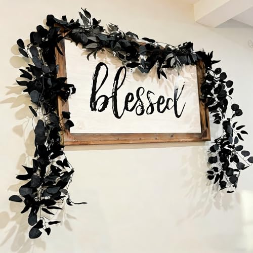 CQURE 12 Pack 84Ft Eucalyptus Garland,Artificial Eucalyptus Willow Leaves Table Greenery Garland Wreath Vines for Wedding Party Table Fireplace Bedroom Wall Room Decor - size: 84Ft-12Pack-Willow-Black