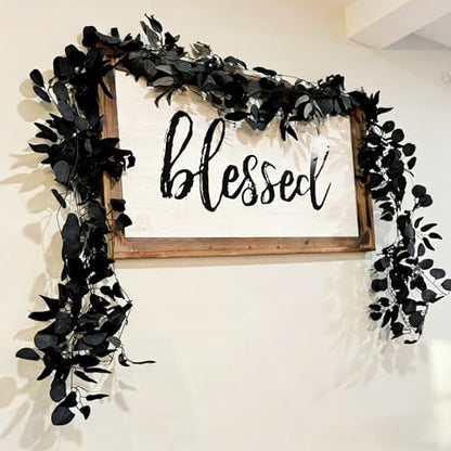 CQURE 12 Pack 84Ft Eucalyptus Garland,Artificial Eucalyptus Willow Leaves Table Greenery Garland Wreath Vines for Wedding Party Table Fireplace Bedroom Wall Room Decor - size: 84Ft-12Pack-Willow-Black