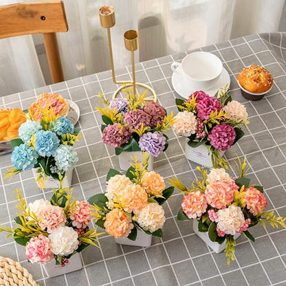 6Pcs Artificial Flowers with Ceramic Pot Small Fake Hydrangea Flowers - color: Multi-color