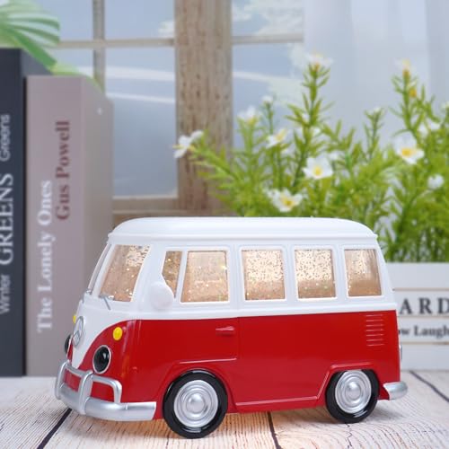 Bus Snow Globe with 6H Timer and Swirling Glitter, USB & Battery Powered, Night Light Snowglobes Statue for Home & Office, Gift Idea (Bus) - color: Bus