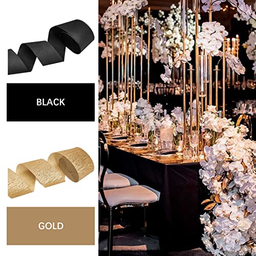 PartyWoo Multicolor Crepe Paper 4pcs 328 FT Multicolor Streamers - color: Black Gold-9634