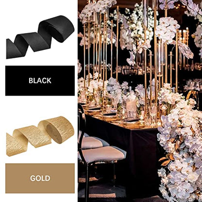 PartyWoo Multicolor Crepe Paper 4pcs 328 FT Multicolor Streamers - color: Black Gold-9634