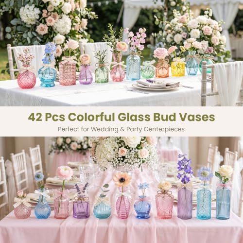 42 Pcs Vases Bulk Colored Glass Bud Vases,Mini Small Colored Vintage Vases - color: Colorful, size: 42PCS
