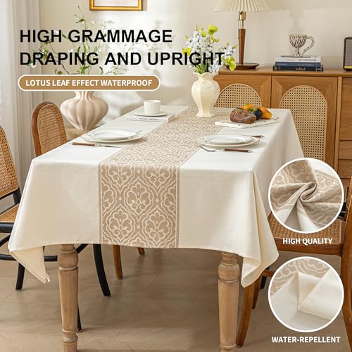 Rectangle Linen Tablecloth Classic Vine Spillproof Cloth 55x102 Inch - color: Beige Bx, size: 55"x102"fits 8-10 seats (table length 78"-84")