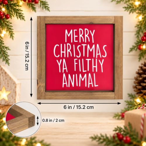 Merry Christmas Ya Filthy Animal Sign, Wooden Table & Wall Decor - color: red-4
