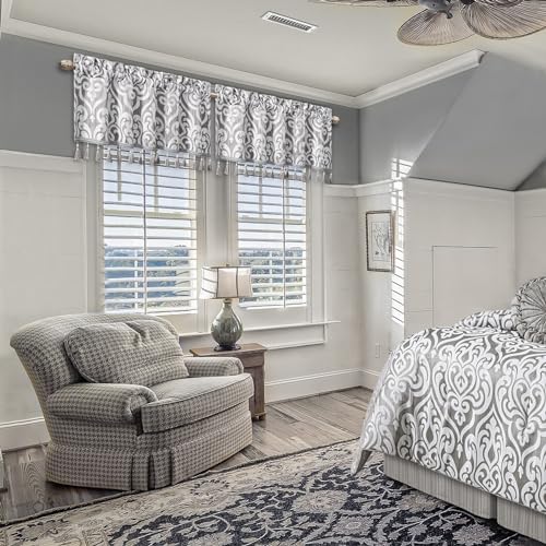 Loom and Mill Modern Damask Valances for Windows, Silver Gray, 54"x18" - color: Silver Gray