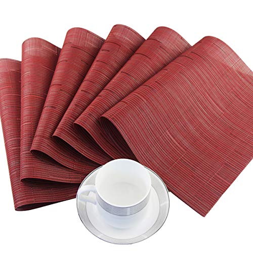 PIGCHCY Placemats,Washable Durable Vinyl Woven Table Mats,Elegant Heat Resistant Placemats for Dining Table Set of 4 (18 x 12 inches,Burgundy Red) - color: C: Red Burgundy, size: 4 Placemats
