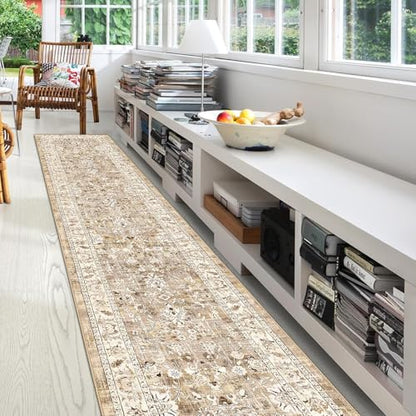 LOKHOM 2x10 Hallway Runnner Rug, Boho Non-Slip Washable Kitchen Rugs, Beige - color: Beige Brown, size: 2' x 10' (Runner)