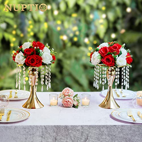 NUPTIO Tall Vase Table Centerpiece, 10.2", Gold, 2 Pcs | Crystal Metal Flower Holder Stand, for Wedding Reception, Tables, Road Lead, Party - color: Gold, size: 2 x S