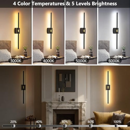 Eneru Battery Operated Wall Sconce, Rechargeable Wireless Light 1 Pack 4CCT - color: Black, size: 1 Pack