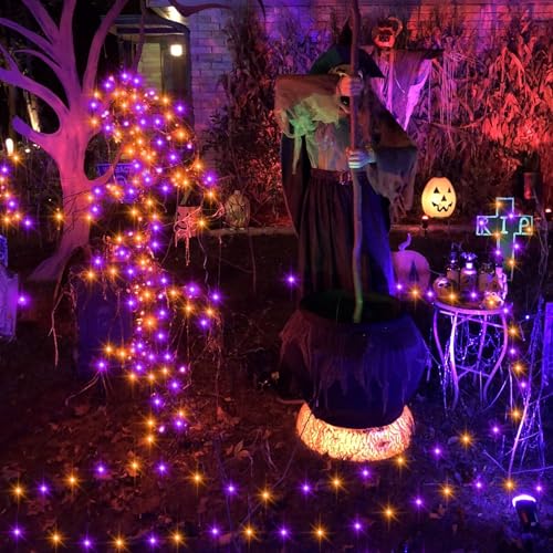 CCILAND 2 Pack 20FT Halloween Fairy Lights Battery Operated with Timer - color: Purple & Orange