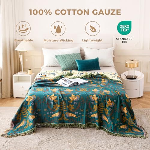 LUTBM Boho Throw Blanket for Bed 60"x80", 100% Cotton Cozy Couch Blankets - color: Animal-bird-a, size: 60"×80"