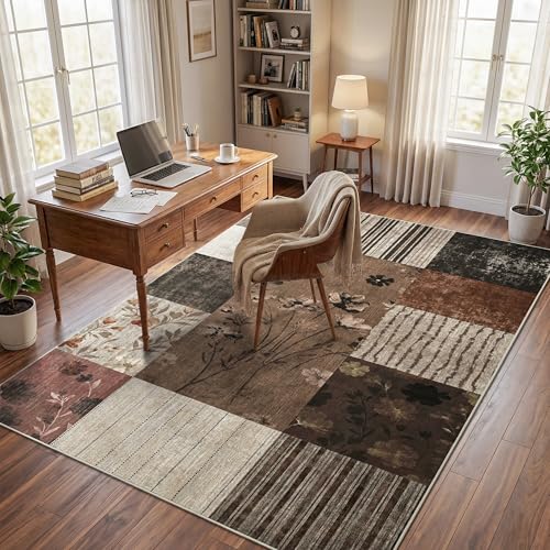 6'x9' Brown Patchwork Geometric Area Rug - color: Brown, size: 6' x 9' (Rectangular)
