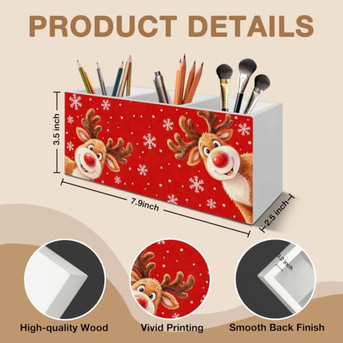 Red Christmas Reindeer Pen Pencil Holder Organizer for Desk - color: Reindeer