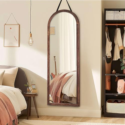 48x16in Arched Full Length Mirror Solid Wood Frame, Brown - color: Browna, size: 48"L x 16"W
