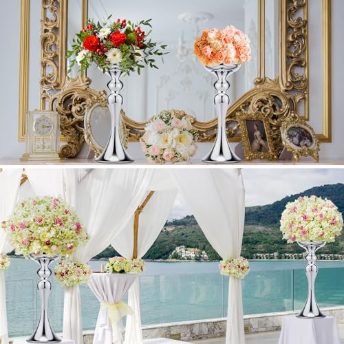 Sadnyy 16 Pcs Silver Metal Flower Vase, 12.6 Inch Wedding Table Centerpiece - color: Silver, size: 12.6 Inch