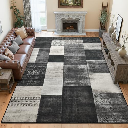 Tepook 5x7 Area Rugs for Living Room, Washable Large Geometric Bedroom Rug - color: Black and White, size: 5' x 7' (Rectangular)