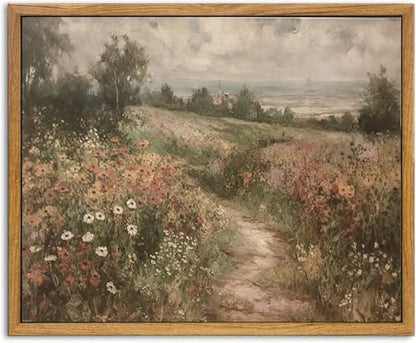 KBKBART Framed Wall Art Country Wildflower Canvas Art Paintings 8x10inch - color: Countryside Wildflower, size: 10"L x 8"W
