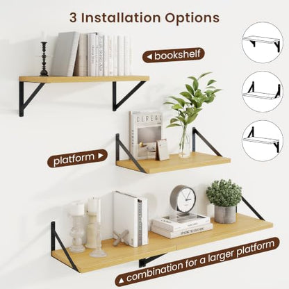 Axeman Deep Floating Shelves, 18'' x 10'' Oak Wall Shelves Set of 2 - color: Oak, size: 18W x 10D