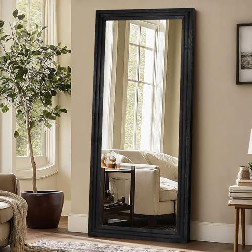 Full Length Mirror, 71 x 30 Inch Solid Wood Floor Mirror, Black - color: Black, size: 71"L x 30"W