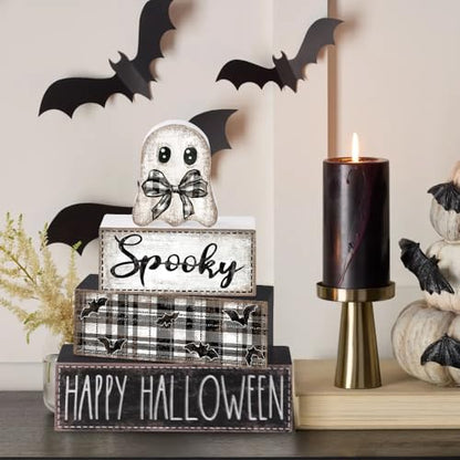 4Pcs Halloween Table Decoration Happy Halloween Ghost Wooden Block Sign - style: Ghost
