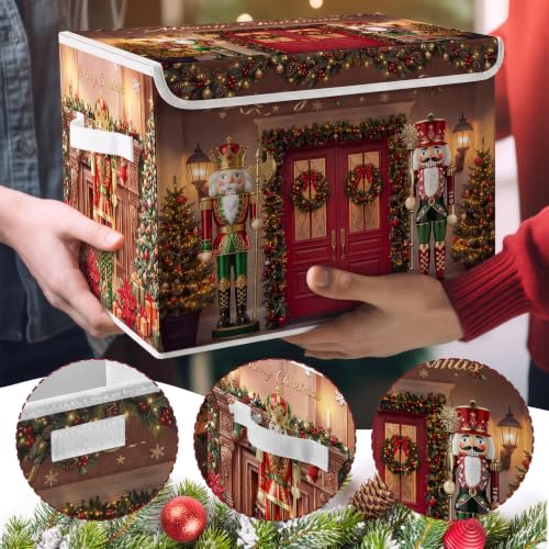 Briwooody Christmas Nutcracker Storage Bin with Lid and Carrying Handle Red Christmas Storage Box Large Xmas Nutcracker Decorative Collapsible Container Basket for Organizing Closet Home Bedroom Gift - style: Nutcracker
