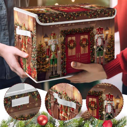Briwooody Christmas Nutcracker Storage Bin with Lid and Carrying Handle Red Christmas Storage Box Large Xmas Nutcracker Decorative Collapsible Container Basket for Organizing Closet Home Bedroom Gift - style: Nutcracker