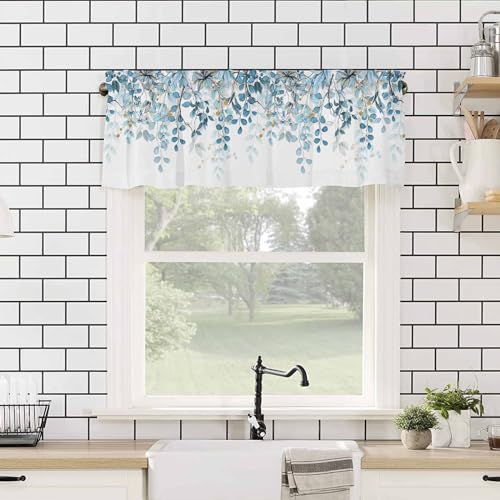 Eucalyptus Leaves Window Valance 1 Panel, Window Treatment 42x12 in - color: Eucalyptus Leaves-blue, size: 42"W x 12"L (Pack of 1)