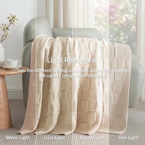 Whale Flotilla Checkered Knit Throw Blanket for Couch, Camel - color: Camel, size: 50x60 Inch