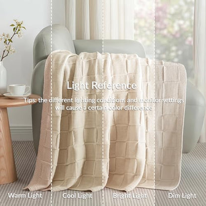 Whale Flotilla Checkered Knit Throw Blanket for Couch, Camel - color: Camel, size: 50x60 Inch