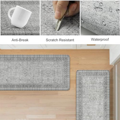 KIMODE Anti Fatigue Kitchen Mat 2PCS,Waterproof Farmhouse Kitchen Rugs Grey - color: Grey, size: 47"L x 17.3"W x 0.47"Th + 29"L x 17.3"W x 0.47"Th