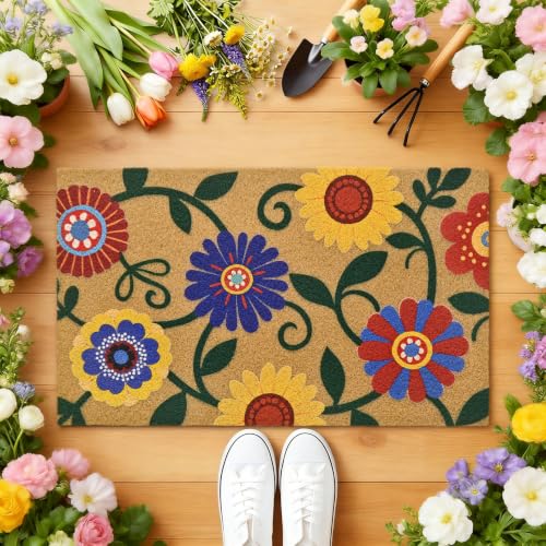 Daisy Floral Front Door Mat Non-Slip Welcome Doormat, 17x29 in - color: Daisy Floral