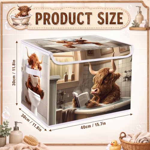 Briwooody Highland Cow Storage Bin with Lid and Carrying Handle - style: Bathroom Highland Cow