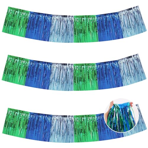BEISHIDA Blue Green Fringe Garland Banner 30ft Wall Tinsel Foil Streamers - color: Blue Green