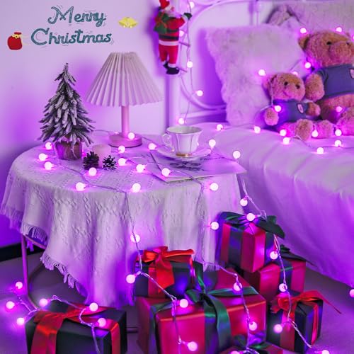 JMEXSUSS Connectable 100 LED Globe Purple Halloween Lights Indoor 8 Modes - color: Purple, size: 100 LED Plug