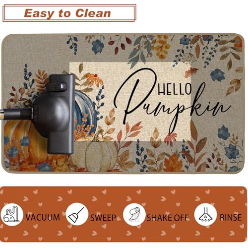 Baccessor Fall Pumpkin Kitchen Rugs Set of 2, 17x29 and 17x47 Inch - color: Blue Floral