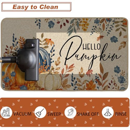Baccessor Fall Pumpkin Kitchen Rugs Set of 2, 17x29 and 17x47 Inch - color: Blue Floral
