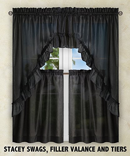 Ellis Curtain Stacey 54-by-13 Inch Ruffled Filler Valance (Black) - color: Black