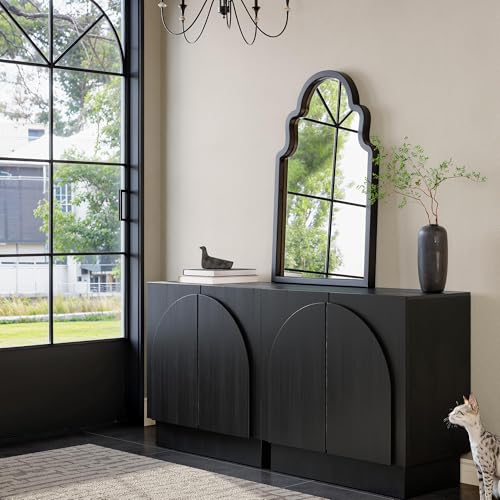 24x40 Matte Black Arched Wood Framed Bathroom Vanity Wall Mirror - color: Matte Black, size: 40"L x 24"W