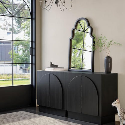 24x40 Matte Black Arched Wood Framed Bathroom Vanity Wall Mirror - color: Matte Black, size: 40"L x 24"W